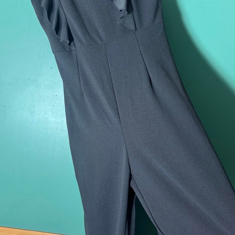 Black Ruffle Sleeve Wide Leg Jumpsuit Size M Work Modern Minimalist - Picture 2 of 6